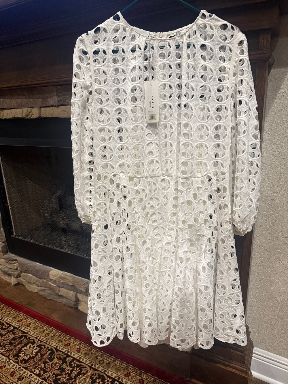 Akris Punto White Eyelet Lace Long-Sleeve Dress